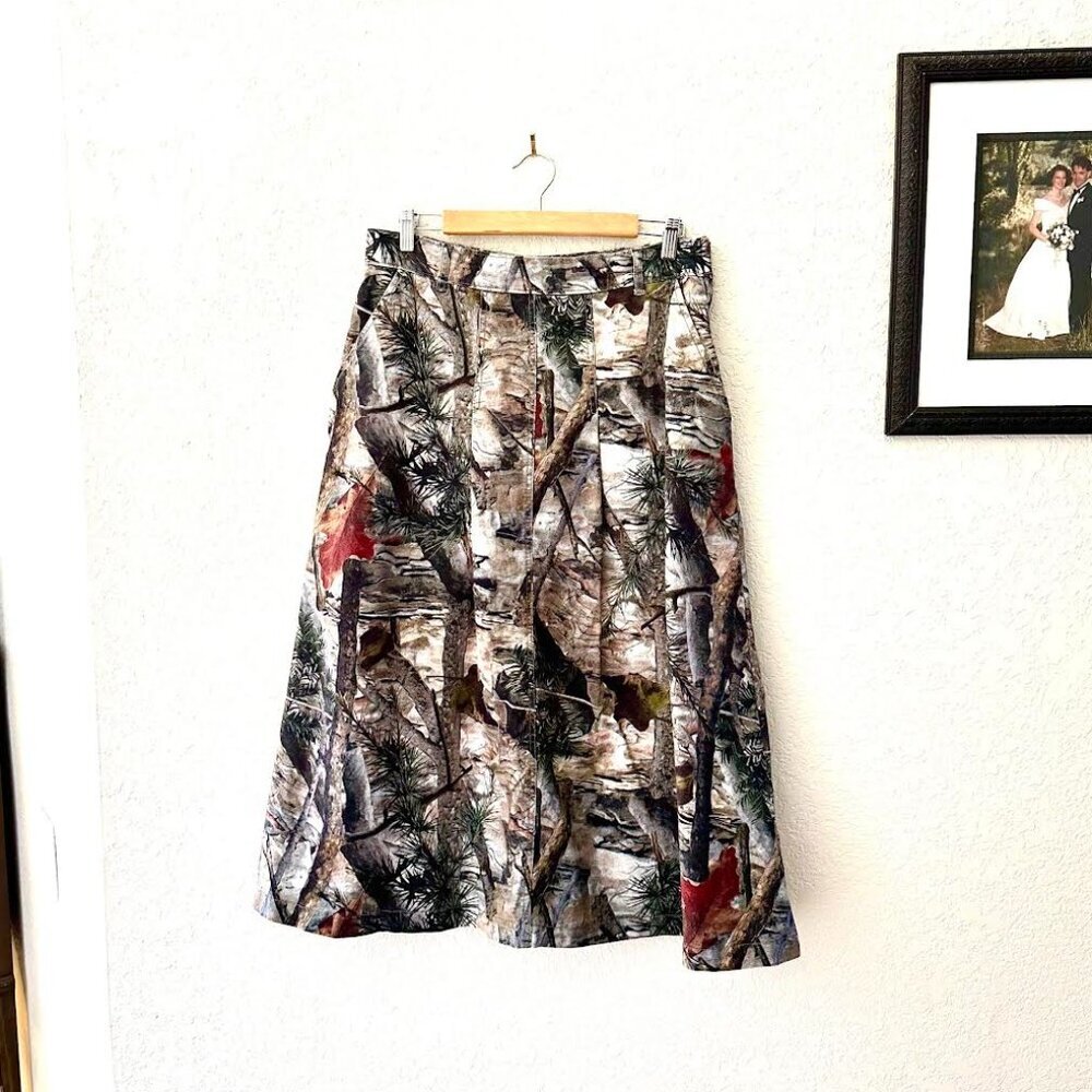 Basic Pleasure Mode Hunter Camo Denim Midi Skirt Front & Back Pockets - Picture 2 of 16
